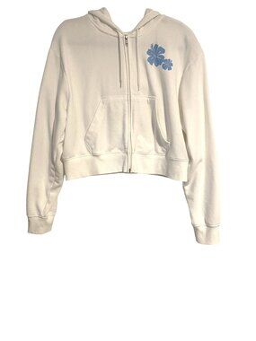 No Boundaries Women's L White Cropped Hoodie Full Zip Long Sleeve Comfy NWOT